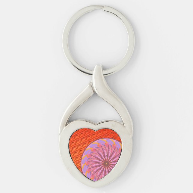 Orange & Pink Herzform Mandala Schlüsselanhänger (Vorderseite)