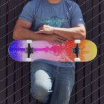 Orange Pink Lila Rainbow Ombre Palm Tree Cool Skateboard<br><div class="desc">Machen Sie sich bereit, die warme Sonne auf Ihren Straßen zu genießen, wenn Sie dieses bunte Foto Skateboard eines mächtigen kalifornischen Palmen mit einem Vintagen Look, bedrückt gelb, orange, pink und lila Regenbogenfarbe verwenden. Macht jedes Mal, wenn Sie auf dem Bürgersteig surfen, ein cooles und lustiges Retro-Statement. Ein tolles Geschenk...</div>
