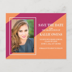 Orange Pink Magenta Abschluss Save the Date Ankündigungspostkarte