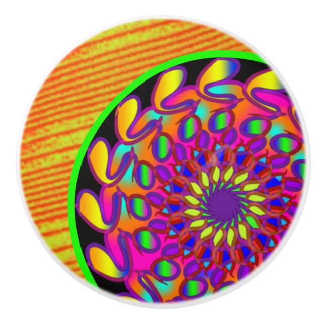 Orange & Pink Mandala Keramik Knob Keramikknauf (Vorderseite)