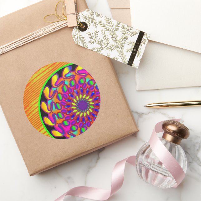 Orange & Pink Mandala Klassischer Rundsticker Runder Aufkleber (Schenken)