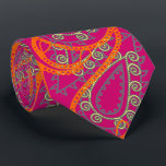 Orange Pink Paisley Peacock Colors Wedding Krawatt Krawatte<br><div class="desc">Rosa und Korallengelb und Grau Mehndi Indian Paisley Peacock Wedding Party Krawatte Für die Typ. Vater der Braut,  Vater des Grooms,  Trauzeuge,  Trauzeuge und Bräutigam.</div>