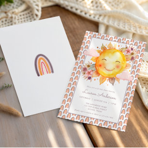 Orange Pink Regenbogen Blumen Boho Sonne Baby Show Einladung