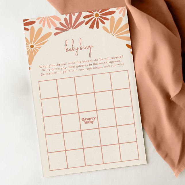 Orange & Pink Retro Floral Groovy Baby Bingo Game (Von Creator hochgeladen)