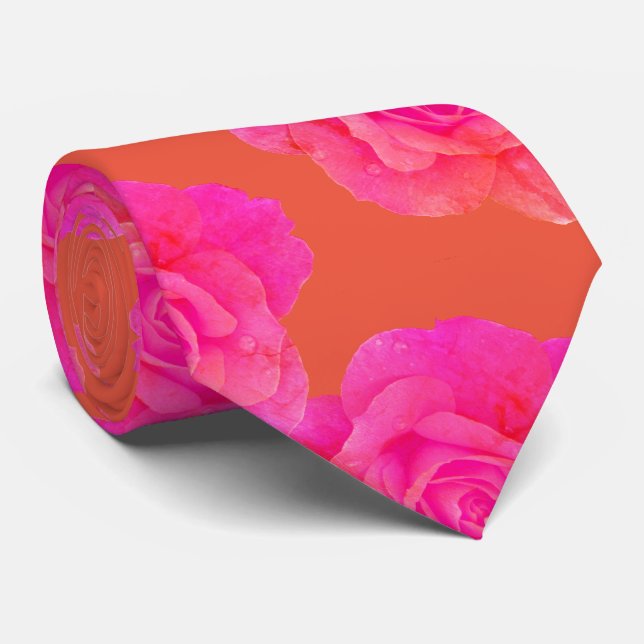 Orange Pink Rose Blütenfarben Bright Stilvoll Krawatte (Gerollt)