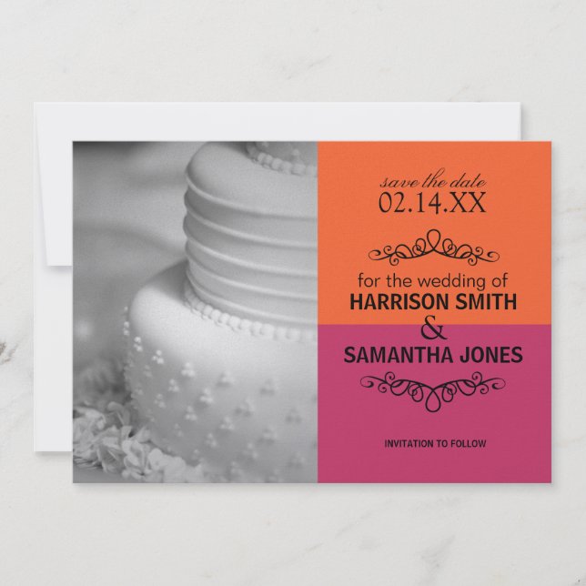 Orange & Pink Save the Date Hochzeitsankündigungen Einladung (Vorderseite)