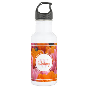Orange & Pink Spring Tulip Monogramm Wasser Flasch Edelstahlflasche