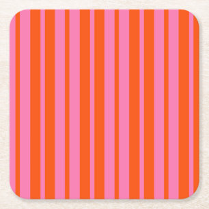 Orange Pink Stilvolle Streifenmuster Design Rechteckiger Pappuntersetzer