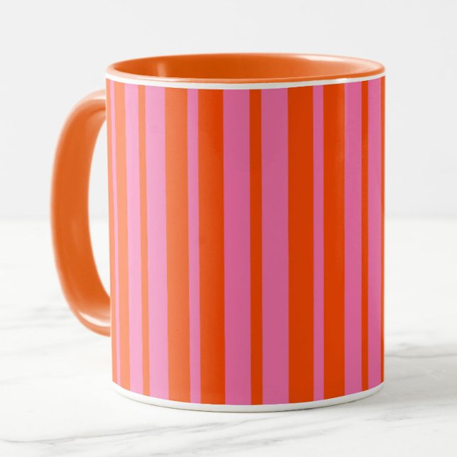 Orange Pink Stilvolle Streifenmuster Design Tasse (Von Creator hochgeladen)