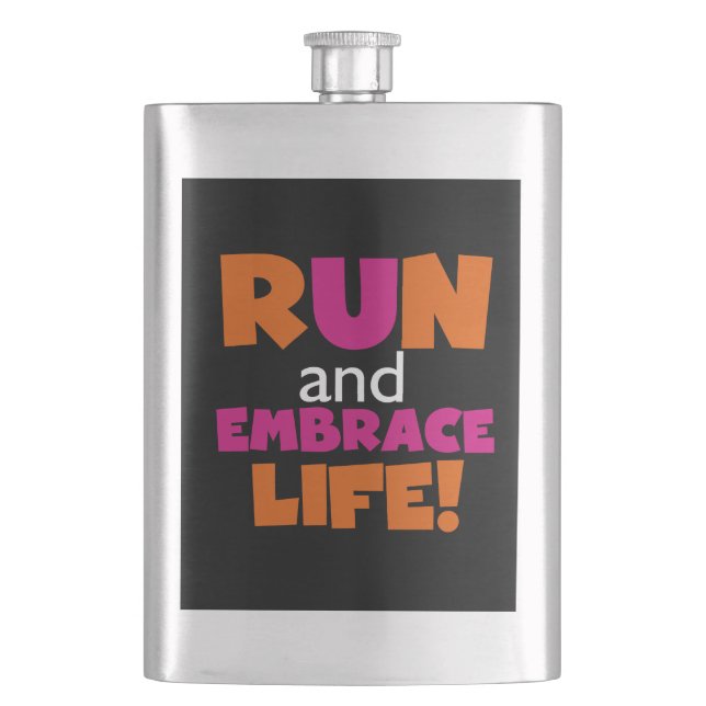 Orange Pink Text Fitness Runner Marathon Flachmann (Vorderseite)