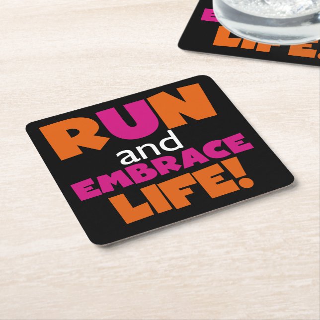 Orange Pink Text Run Runner Marathon Rechteckiger Pappuntersetzer (angewinkelt)