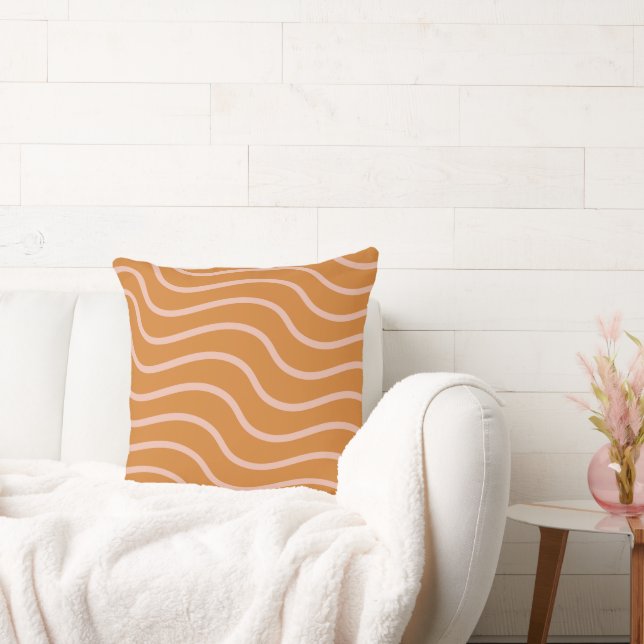 Orange & Pink Wavy Abstract Design Kissen (Liege)