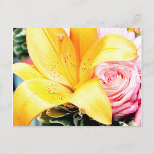 orange pink wedding flowers star lily rose postkarte