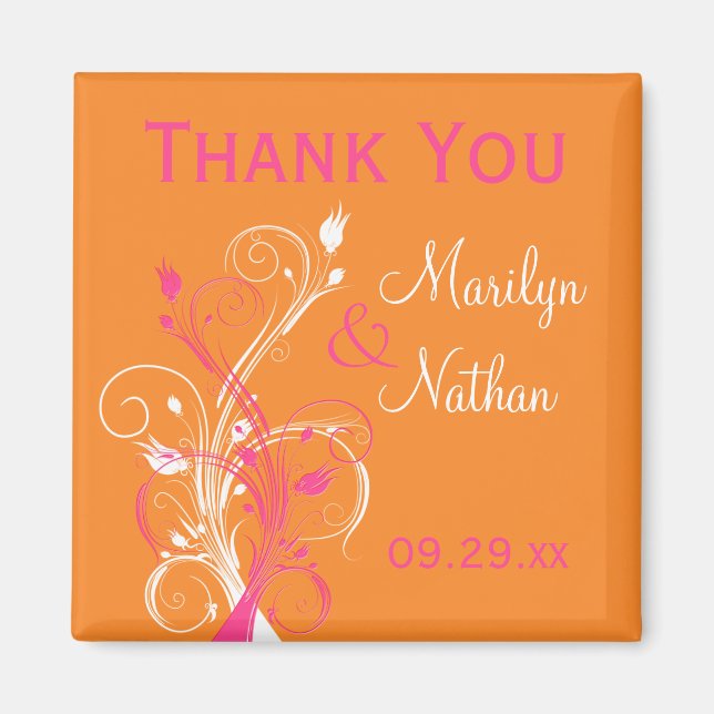 Orange Pink White Floral Gastgeschenk Hochzeit Mag Magnet (Vorne)