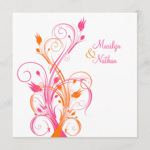 Orange Pink White Floral Square Einladung zur Hoch
