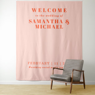 Orange Pink Willkommen zur Hochzeit Wandteppich