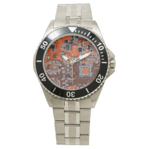Orange-Platine für Computergeek-Schaltkreise Armbanduhr