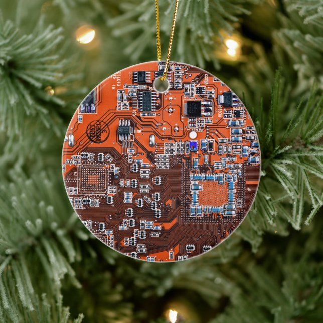 Orange-Platine für Computergeek-Schaltkreise Keramikornament (Baum)