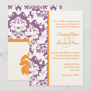 Orange & Plum Damask Hochzeitseinladungen Einladung