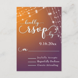 Orange Plum Ombre & Light Strings Wedding RSVP Karte