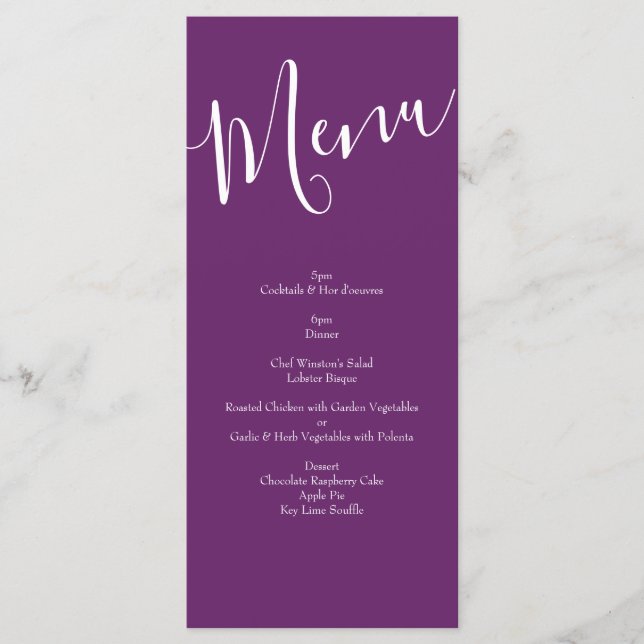 Orange & Plum violet Peony & Mariage Rose Menu (Devant)