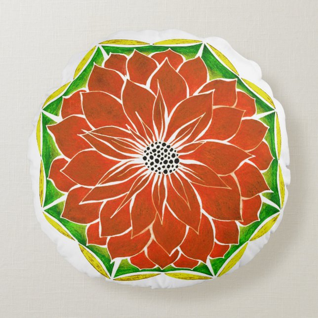 ORANGE POINSETTIA Entwurf Rundes Kissen (Vorderseite)