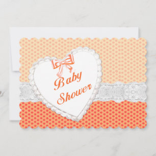 Orange Polka Dot Lace Heart Baby Shower Einladung