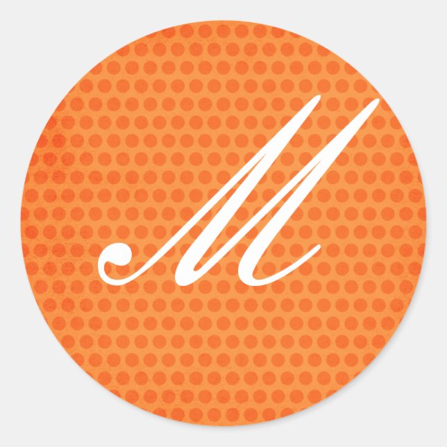 Orange Polka Dot Mit Monogramm Sticker (Vorderseite)
