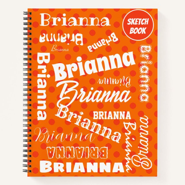 Orange Polka Dots Personalisiert Word Art Notizbuch (Vorderseite)