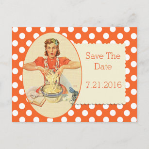 Orange Polka-Punkt-Retro Save the Date Postkarte