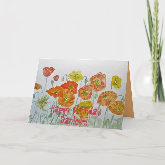 Orange Poppies Aquarelle Bonne carte d'anniversair (Devant)