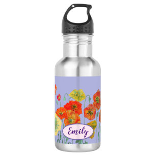 Orange Poppies Blumenkohl Blume Pastel lila Lilac Edelstahlflasche