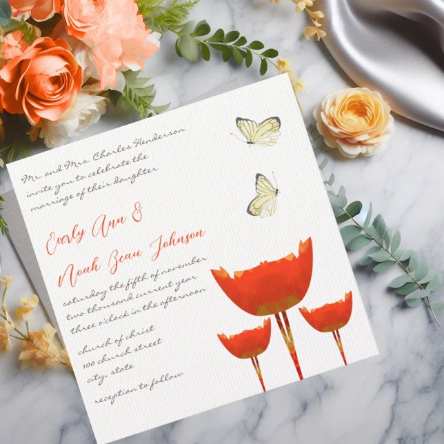 Orange Poppies & Butterflies Einladung Hochzeit (Von Creator hochgeladen)
