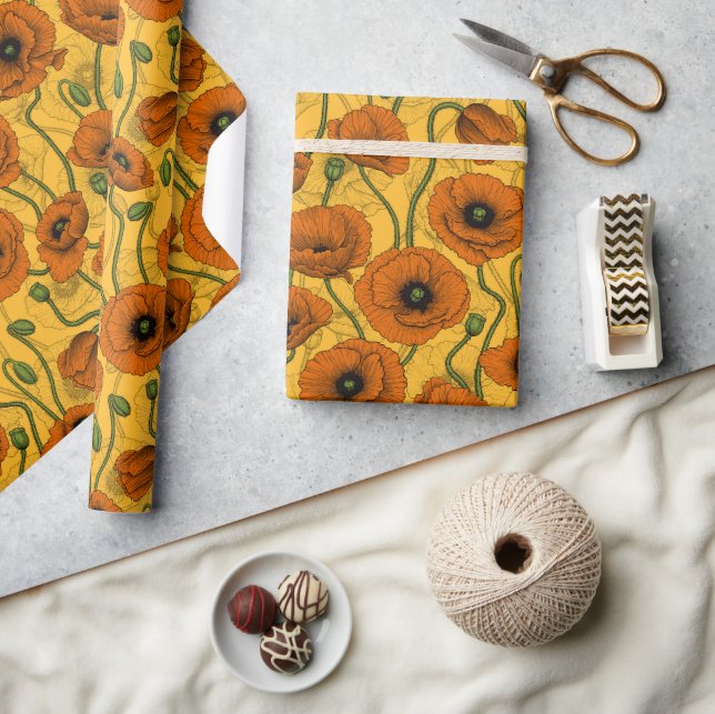 Orange Poppies Geschenkpapier (Basteln)