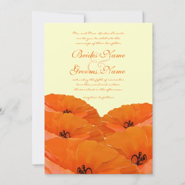Orange Poppies Hochzeitseinladung Einladung (Vorderseite)