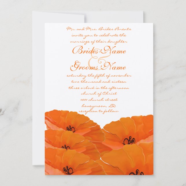 Orange Poppies Hochzeitseinladung Einladung (Vorderseite)