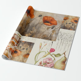 Orange Poppies & Kariert für Decoupage oder Giftwr Geschenkpapier