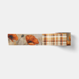 Orange Poppies & Kariert für Decoupage oder Giftwr Satinband