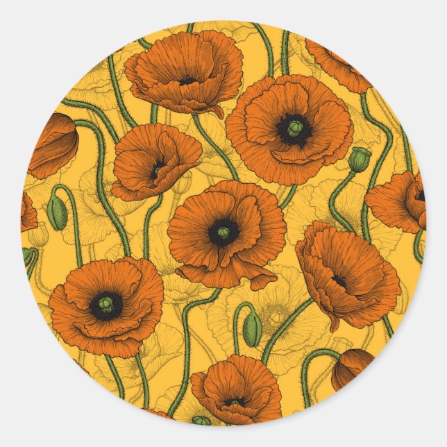 Orange Poppies Runder Aufkleber (Vorderseite)