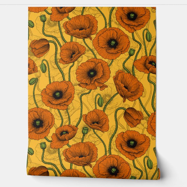 Orange Poppies Tapete (Abrollen)