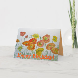 Orange Poppies Watercolor Happy Birthday Card Karte
