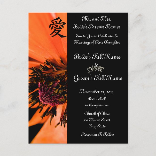 Orange Poppies Wedding Einladungen und Favoriten (Vorderseite)