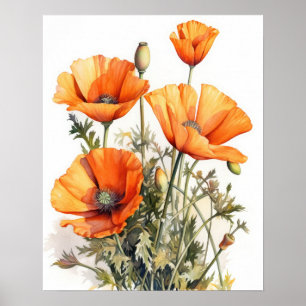 Orange Poppy Blume Art Print Poster