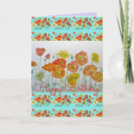 Orange Poppy Blume Floral Happy Birthday Art Card Karte