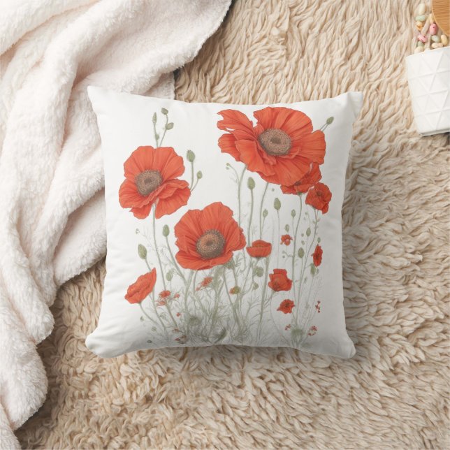 Orange Poppy Blume Kissen (Decke)