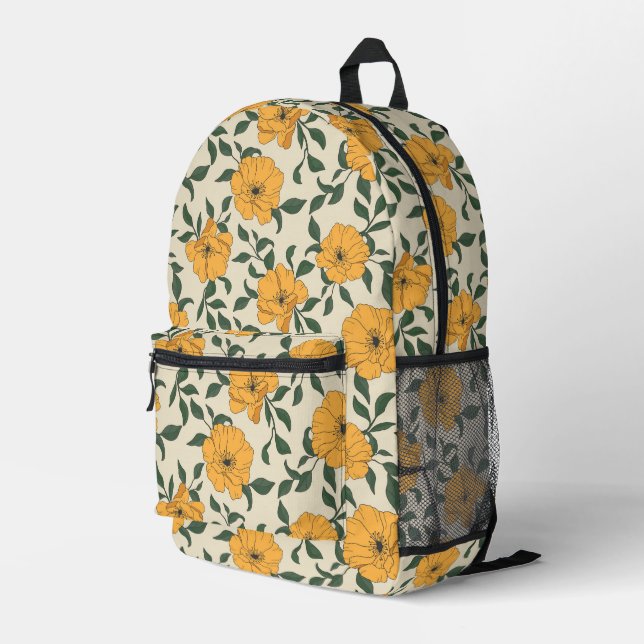 Orange Poppy Blume Pattern Bedruckter Rucksack (Rückseitige Ecke Rechts)