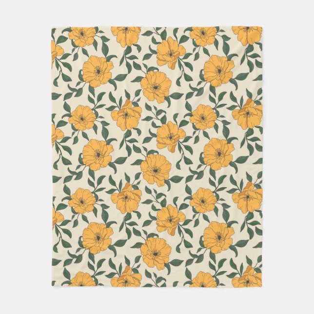Orange Poppy Blume Pattern Fleecedecke (Vorderseite)