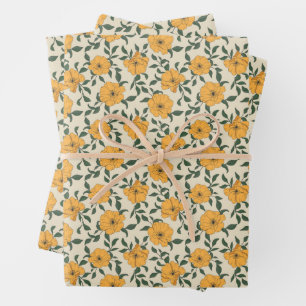 Orange Poppy Blume Pattern Geschenkpapier Set