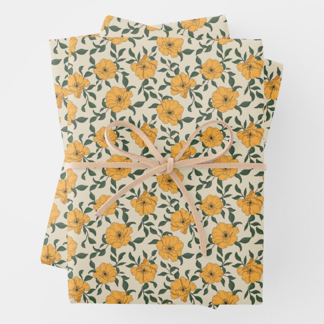 Orange Poppy Blume Pattern Geschenkpapier Set (Beispiel)