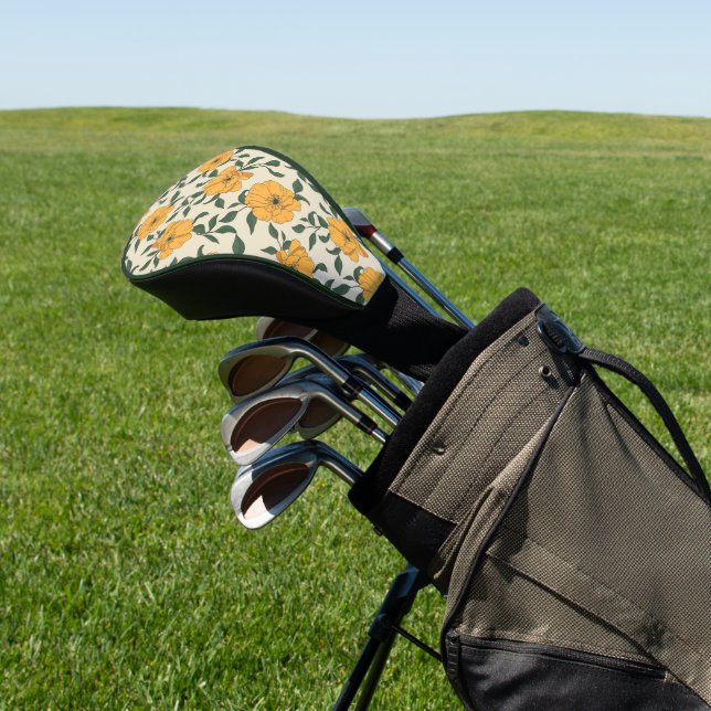Orange Poppy Blume Pattern Golf Headcover (In SItu)